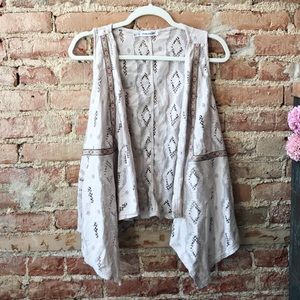 Boho Southwest Knit Crochet Off White Vest 14/16